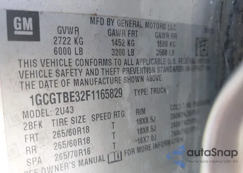 2015 Chevrolet Colorado Lt из США, поврежденный, VIN 1GCGTBE32F1165829